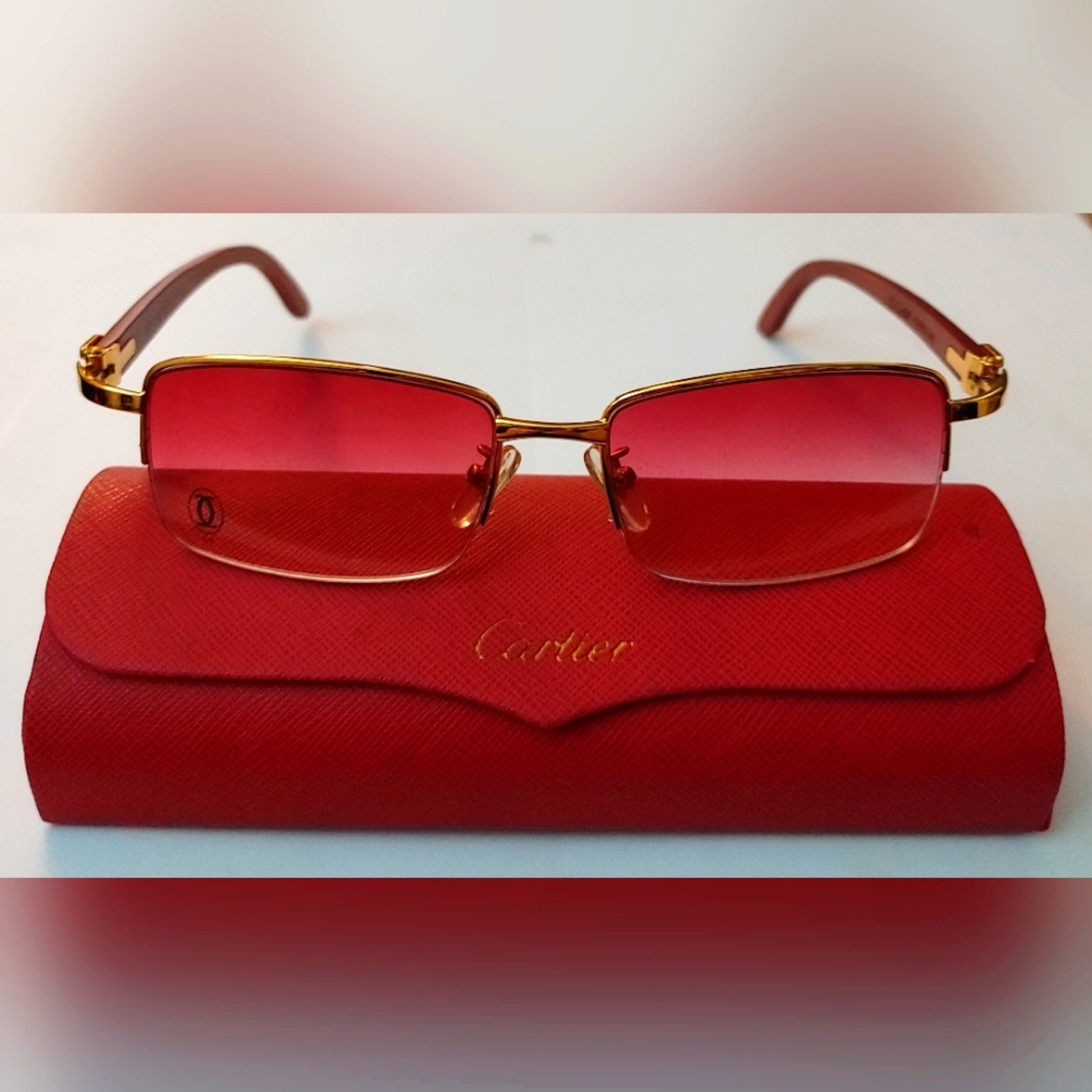 Cartier Red Mens Sunglasses with case